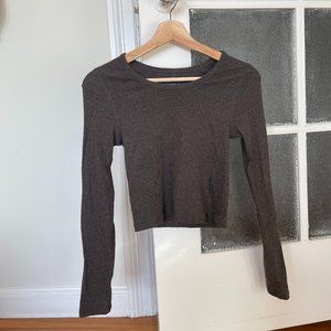 NWOT Everlane Pima Micro-Rib Cropped Long-Sleeve Crew in Heathered Fatigue